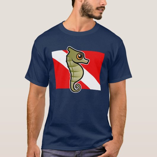 Cute Cartoon Seahorse Dive Flag T-shirt (Voorkant)