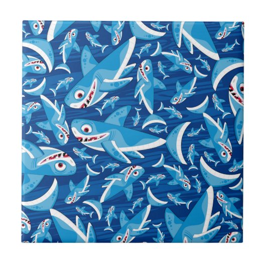 Cute Cartoon Shark Pattern Tegeltje (Voorkant)