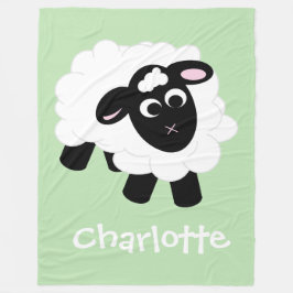 Cute Cartoon Sheep Green Name Fleece Blanket