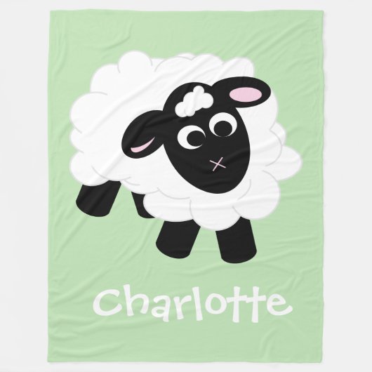 Cute Cartoon Sheep Green Name Fleece Blanket (Voorkant)