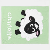 Cute Cartoon Sheep Green Name Fleece Blanket (Voorkant (Horizontaal))