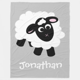 Cute Cartoon Sheep Grey Name Fleece Blanket
