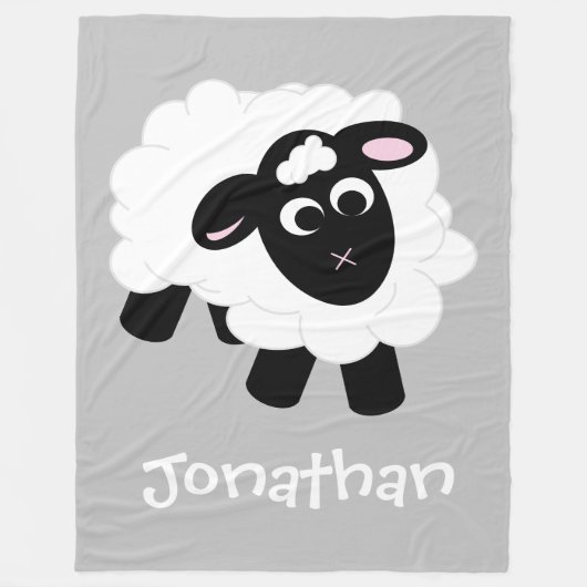 Cute Cartoon Sheep Grey Name Fleece Blanket (Voorkant)