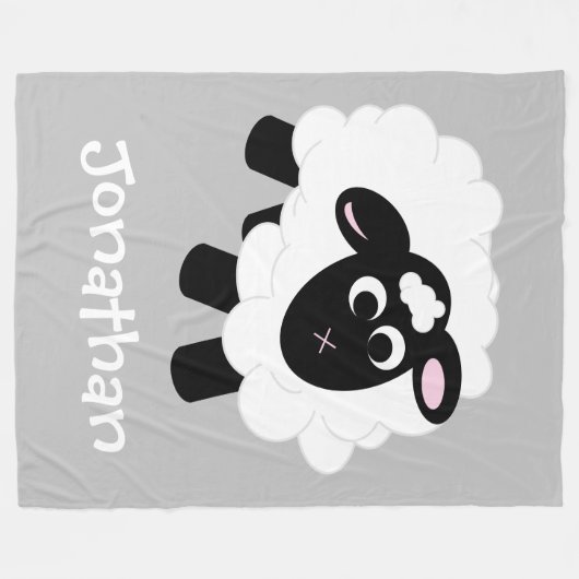 Cute Cartoon Sheep Grey Name Fleece Blanket (Voorkant (Horizontaal))