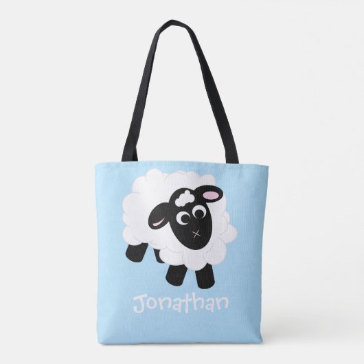 Cute Cartoon Sheep Name Blue Canvas tas (Achterkant)