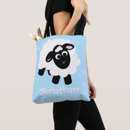 Cute Cartoon Sheep Name Blue Canvas tas