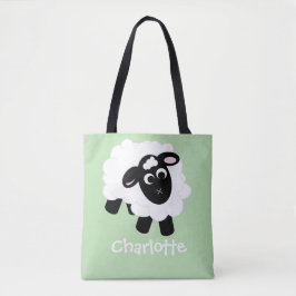 Cute Cartoon Sheep Name Green Canvas tas