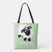 Cute Cartoon Sheep Name Green Canvas tas (Achterkant)
