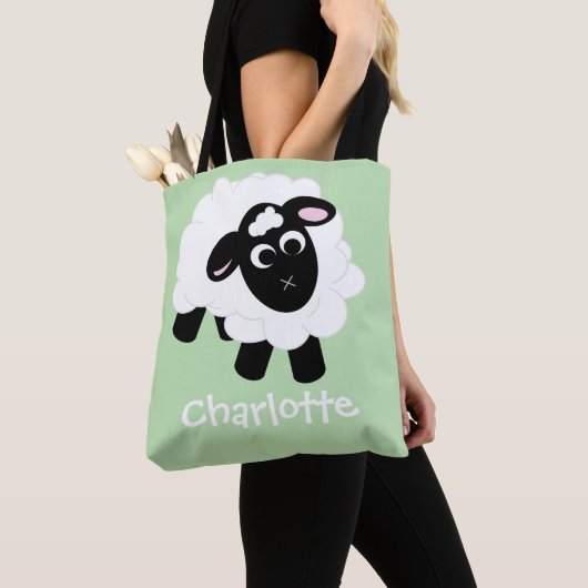 Cute Cartoon Sheep Name Green Canvas tas (Dichtbij)