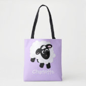 Cute Cartoon Sheep Name Paarse Canvas tas (Voorkant)