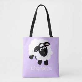 Cute Cartoon Sheep Name Paarse Canvas tas