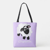 Cute Cartoon Sheep Name Paarse Canvas tas (Achterkant)