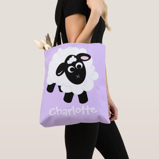 Cute Cartoon Sheep Name Paarse Canvas tas (Dichtbij)