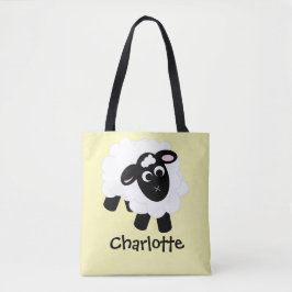 Cute Cartoon Sheep Name Yellow Canvas tas
