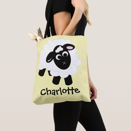 Cute Cartoon Sheep Name Yellow Canvas tas (Dichtbij)