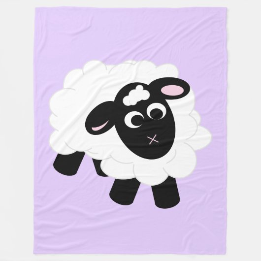 Cute Cartoon Sheep Paars Fleece Blanket Deken (Voorkant)