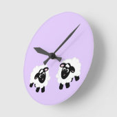 Cute Cartoon Sheep Paarse  Ronde Klok (Hoek)