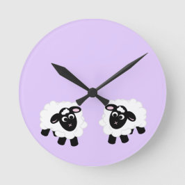 Cute Cartoon Sheep Paarse Ronde Klok