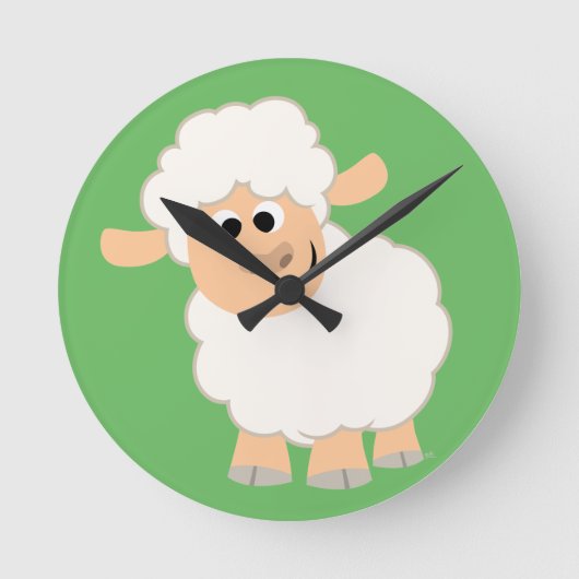 Cute Cartoon Sheep Ronde Klok (Voorkant)