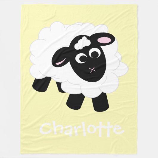 Cute Cartoon Sheep Yellow Name Fleece Blanket (Voorkant)