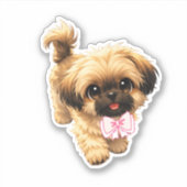 Cute Cartoon Shih Tzu Nala Pink Bow Puppy Dog Sticker (Voorkant)