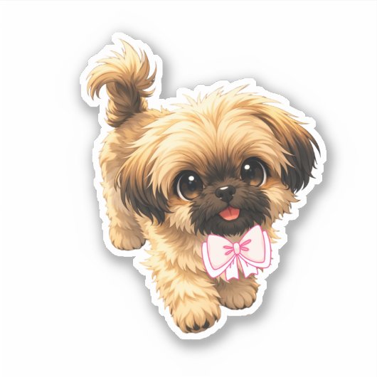 Cute Cartoon Shih Tzu Nala Pink Bow Puppy Dog Sticker (Voorkant)
