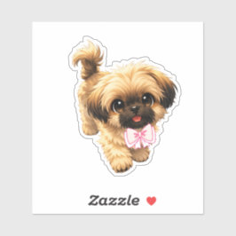 Cute Cartoon Shih Tzu Nala Pink Bow Puppy Dog Sticker