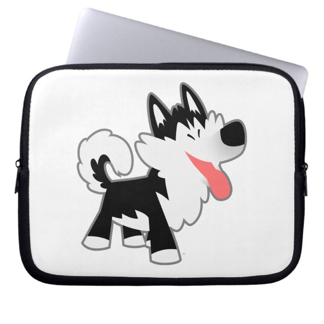 Cute Cartoon Siberian Husky Laptop Hoesje Sleeve (Voorkant)