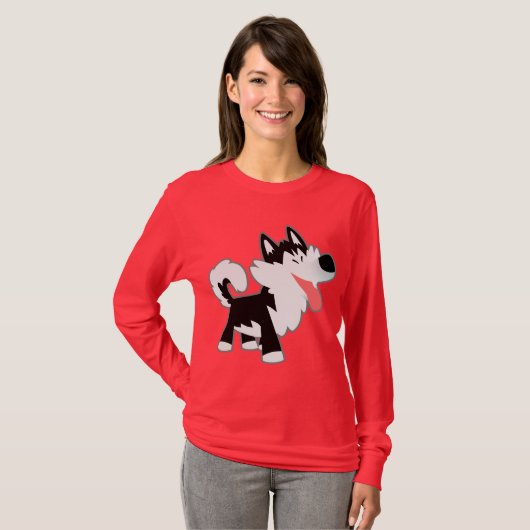 Cute Cartoon Siberian Husky Women T-Shirt (Voorkant volledig)