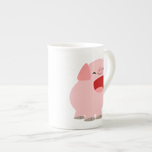 Cute Cartoon Singing Pig Bone China Mok (Voorkant rechts)