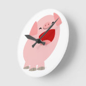 Cute Cartoon Singing Pig Wall Clock Ronde Klok (Hoek)