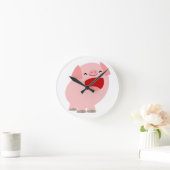 Cute Cartoon Singing Pig Wall Clock Ronde Klok (Huis)