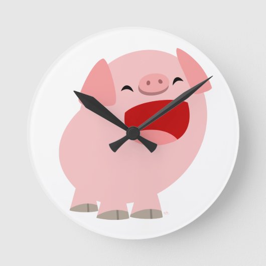 Cute Cartoon Singing Pig Wall Clock Ronde Klok (Voorkant)