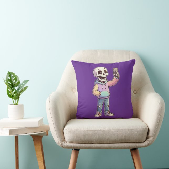 Cute Cartoon Skeleton Selfie - Full Body Trendy  Kussen (Stoel)