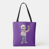 Cute Cartoon Skeleton Selfie - Full Body Trendy  Tote Bag (Achterkant)