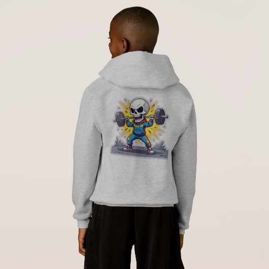 “Cute Cartoon Skeleton Weightlifter • Funny Gym Ba (Achterkant volledig)