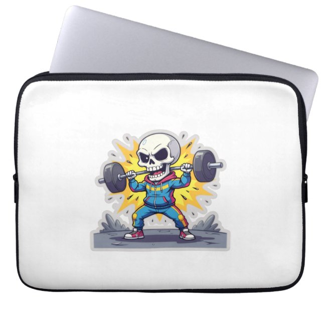 “Cute Cartoon Skeleton Weightlifter • Funny Gym Ba Laptop Sleeve (Voorkant)