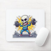 “Cute Cartoon Skeleton Weightlifter • Funny Gym Ba Muismat (Met muis)