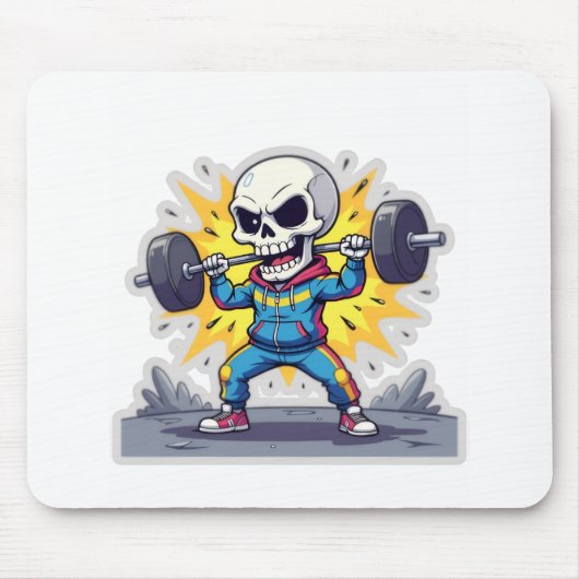 “Cute Cartoon Skeleton Weightlifter • Funny Gym Ba Muismat (Voorkant)