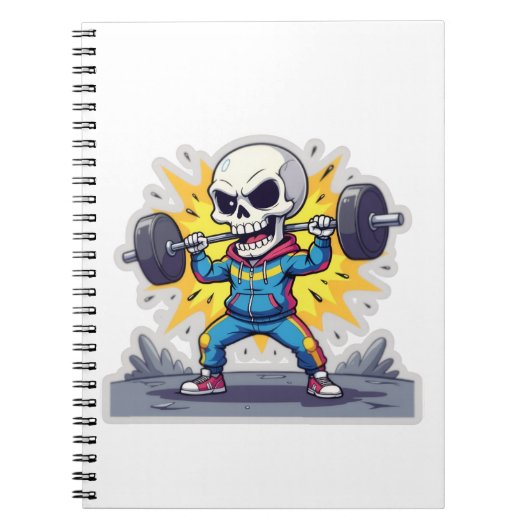 “Cute Cartoon Skeleton Weightlifter • Funny Gym Ba Notitieboek (Voorkant)