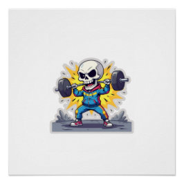 “Cute Cartoon Skeleton Weightlifter • Funny Gym Ba Perfect Poster