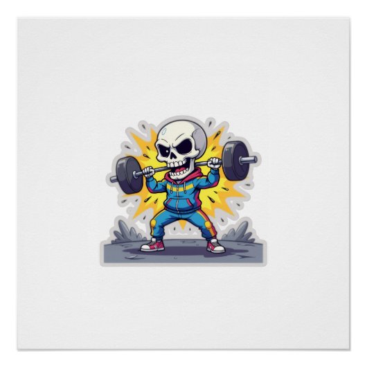 “Cute Cartoon Skeleton Weightlifter • Funny Gym Ba Perfect Poster (Voorkant)
