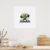 “Cute Cartoon Skeleton Weightlifter • Funny Gym Ba Poster (Keuken)
