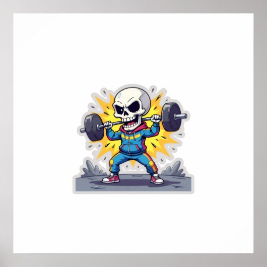“Cute Cartoon Skeleton Weightlifter • Funny Gym Ba Poster (Voorkant)