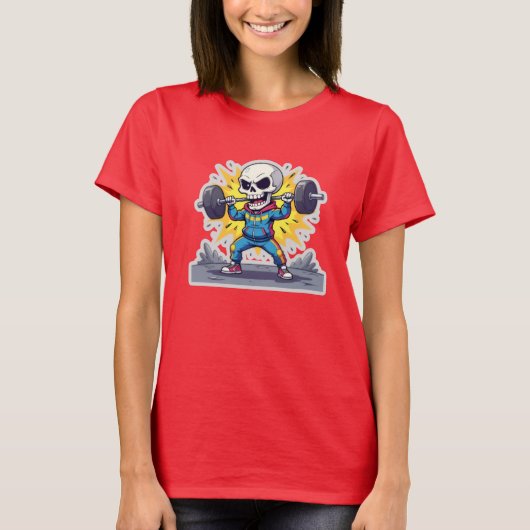 “Cute Cartoon Skeleton Weightlifter • Funny Gym Ba T-shirt (Voorkant)