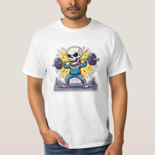 “Cute Cartoon Skeleton Weightlifter • Funny Gym Ba T-shirt (Voorkant)