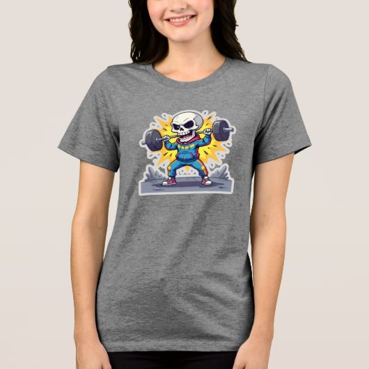 “Cute Cartoon Skeleton Weightlifter • Funny Gym Ba Tri-Blend Shirt (Voorkant)