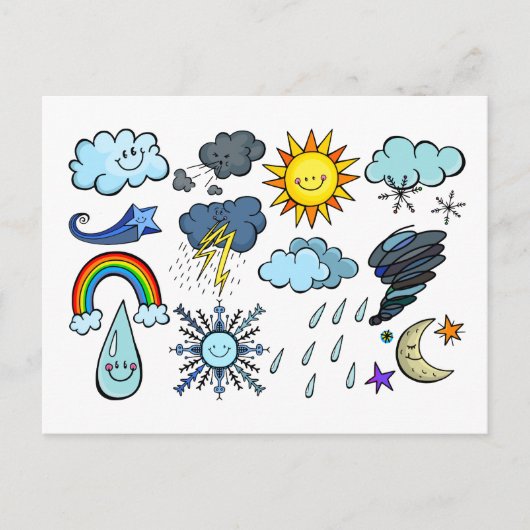 Cute Cartoon Sky Weather Doodles Climate Seasons Briefkaart (Voorkant)