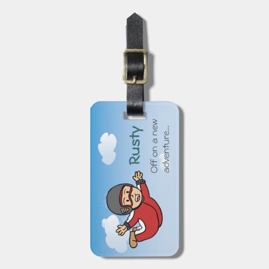 Cute Cartoon Skydiving Adventure Bagagelabel (Voorkant verticaal)