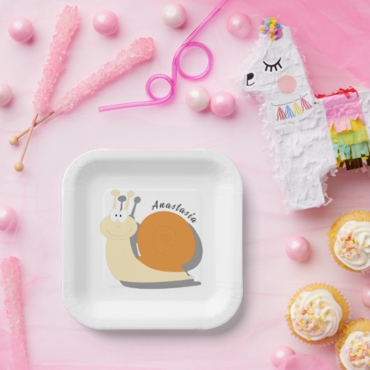 Cute cartoon slak op maat papieren bordje (Feest)